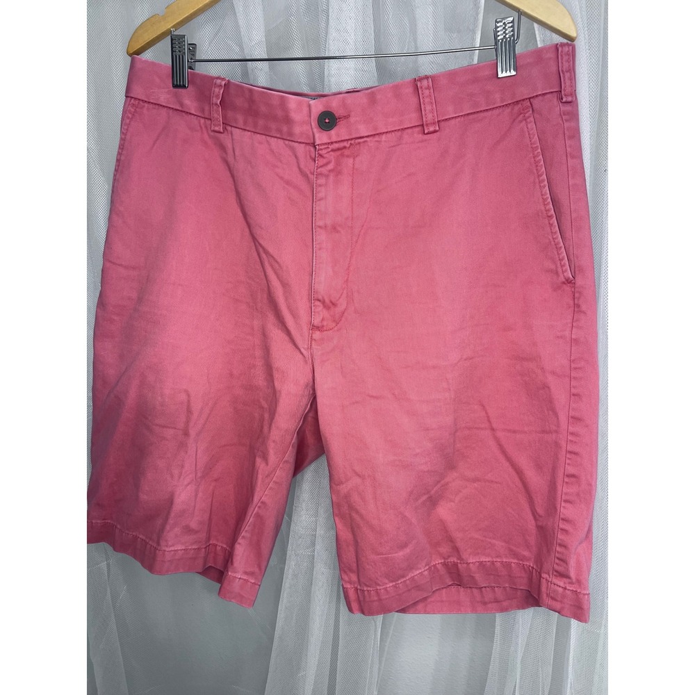 Caribbean Mens Salmon Pink Cotton Twill Flat Front Chino Shorts‎ Size 36 Parrot